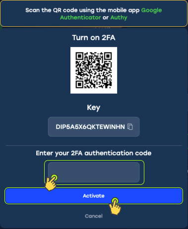 Enter the 2FA code